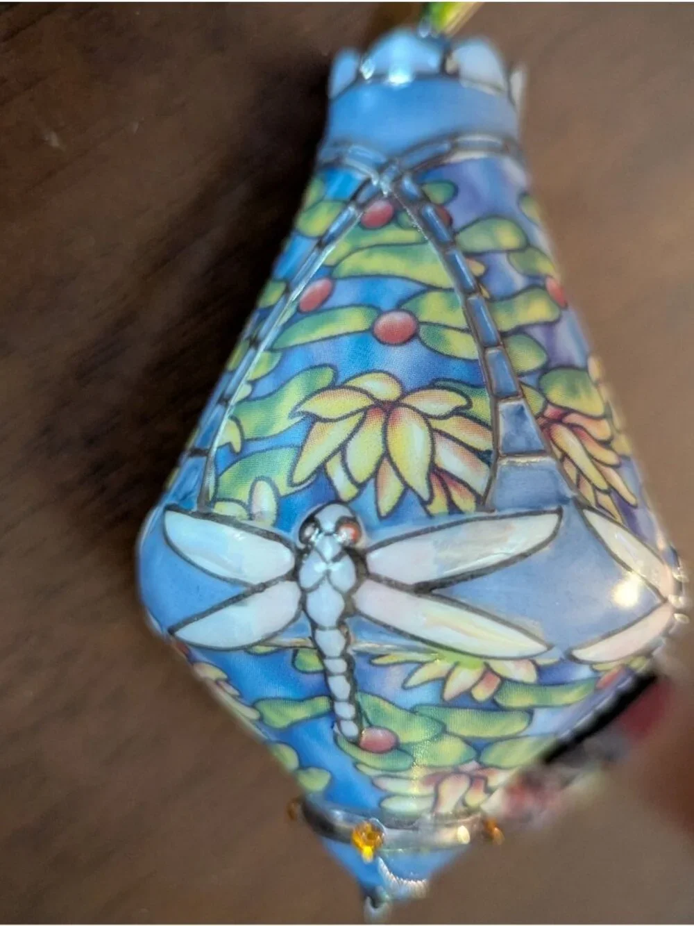 Handcrafted Heronim Porcelain Dragonfly Ornament With Colorful Floral Design & B